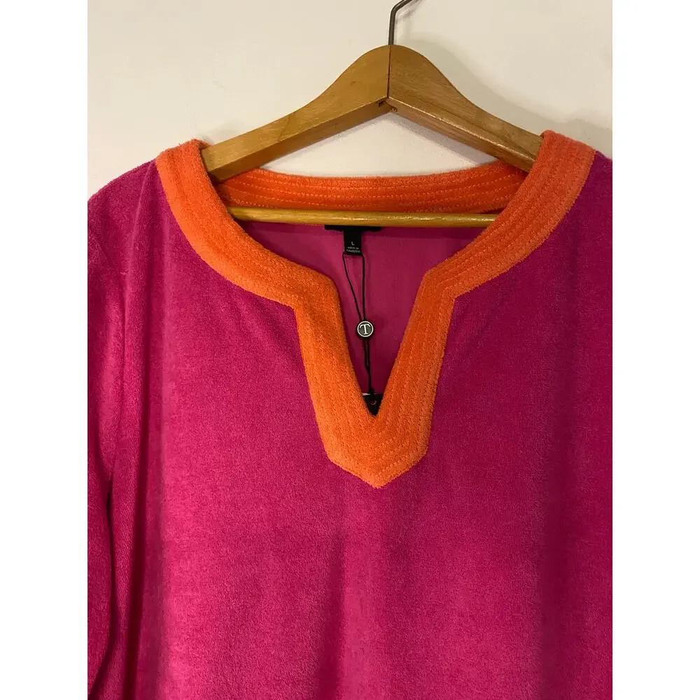 NWT Talbots Swim Cover Up Tunic Red Orange Size Large Long Shirt Terrycloth